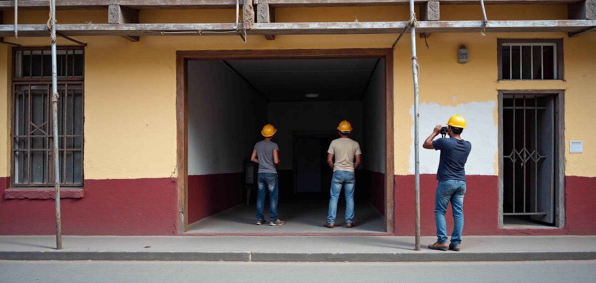 Reportero fotografiando la rehabilitación de un mercado público en la alcaldía